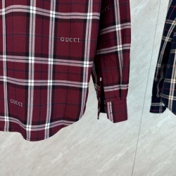 Cloni Camicia Gucci a maniche lunghe con colletto jacquard scozzese firmate