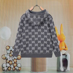 Cloni Giacca Gucci classica cappuccio in misto cashmere jacquard con doppia G firmate
