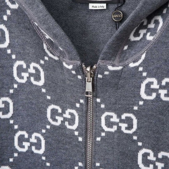 Replica di lusso Giacca Gucci classica cappuccio in misto cashmere jacquard con doppia G Imitazioni Cloni Giacca Gucci classica cappuccio in misto cashmere jacquard con doppia G firmate