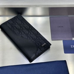 Cloni Qualità superiore replica Dettagli perfetti Portafoglio verticale lungo da uomo Dior Saddle jacquard obliquo nero firmate