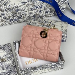 Cloni Portafoglio Dior Caro Dahlia in morbida pelle di vitello cannage Rosa firmate