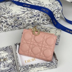 Cloni Portafoglio Dior Caro Dahlia in morbida pelle di vitello cannage Rosa firmate