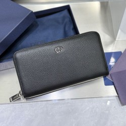 Cloni Alta gamma replica Portafoglio lungo con cerniera Dior CD Icon in pelle di vitello martellata nera firmate