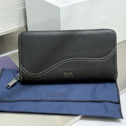 Replica di lusso Pari all'originale replica Portafoglio lungo Dior Saddle con cerniera pelle di vitello martellata nera Imitazioni Cloni Pari all'originale replica Portafoglio lungo Dior Saddle con cerniera pelle di vitello martellata nera firmate