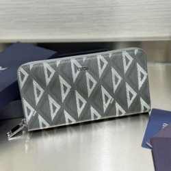 Cloni Alta gamma replica Portafoglio lungo con cerniera Dior in tela rivestita di diamanti grigio firmate