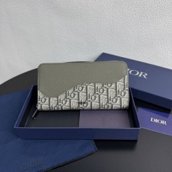 Cloni di alta qualit&agrave; Portafoglio lungo con zip Dior Saddle tela jacquard Oblique firmate
