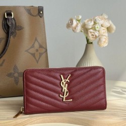 Cloni Pari all'originale replica Portafoglio YSL Saint Laurent Monogram Continental con cerniera Maroon firmate