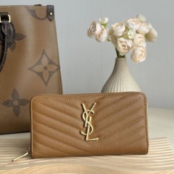 Cloni Alta gamma replica Portafoglio YSL Saint Laurent Monogram Continental con cerniera Caramello firmate
