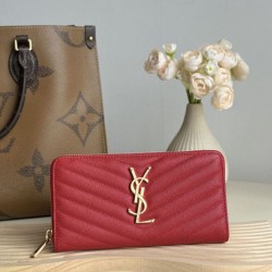 Cloni Portafoglio YSL Saint Laurent Monogram Continental con cerniera Rosso firmate