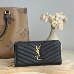 Cloni Qualità da grande replica Portafoglio YSL Saint Laurent Monogram Continental con cerniera Nero Oro firmate