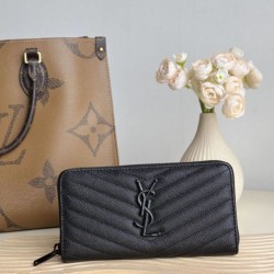 Cloni Pari all'originale replica Portafoglio YSL Saint Laurent Monogram Continental con cerniera Nero firmate