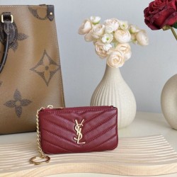 Cloni Porta carte con cerniera YSL Saint Laurent Cassandre Matelassé Fragments Rosso firmate