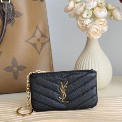Cloni Dettagli perfetti Porta carte con cerniera YSL Saint Laurent Cassandre Matelassé Fragments Nero Oro firmate