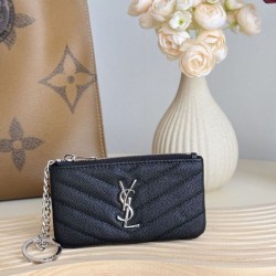 Cloni Pari all'originale replica Porta carte con cerniera YSL Saint Laurent Cassandre Matelassé Fragments Nero Argento firmate