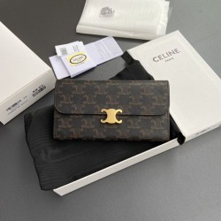 Cloni Qualità superiore replica di alta qualit&agrave; Portafoglio grande Celine in tela con chiusura a trionfo firmate