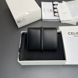 Replica di lusso Portafoglio piccolo a tre ante CELINE 16 in pelle di vitello satinata Nero Imitazioni Cloni Portafoglio piccolo a tre ante CELINE 16 in pelle di vitello satinata Nero firmate