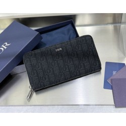 Pari all'originale replica Dettagli perfetti Portafoglio lungo con cerniera Dior jacquard obliquo nero