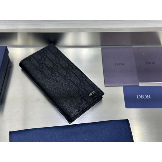 Qualità superiore replica Dettagli perfetti Portafoglio verticale lungo da uomo Dior Saddle jacquard obliquo nero