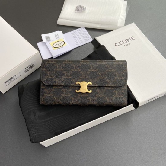 Qualità superiore replica di alta qualit&agrave; Portafoglio grande Celine in tela con chiusura a trionfo