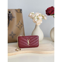 Porta carte con cerniera YSL Saint Laurent Cassandre Matelassé Fragments Rosso