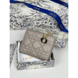 Qualità superiore replica Portacarte Lady Dior con patta e l'iconica impuntura Cannage Grigio