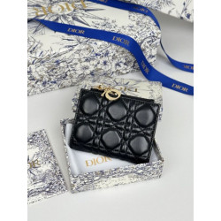Qualità superiore replica Portacarte Lady Dior con patta e l'iconica impuntura Cannage Nero