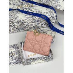Portafoglio Dior Caro Dahlia in morbida pelle di vitello cannage Rosa