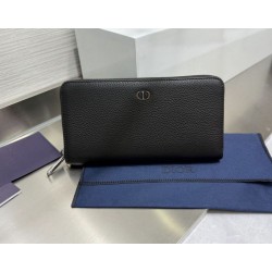 Alta gamma replica Portafoglio lungo con cerniera Dior CD Icon in pelle di vitello martellata nera