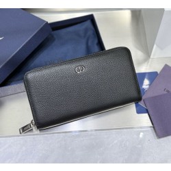 Alta gamma replica Portafoglio lungo con cerniera Dior CD Icon in pelle di vitello martellata nera