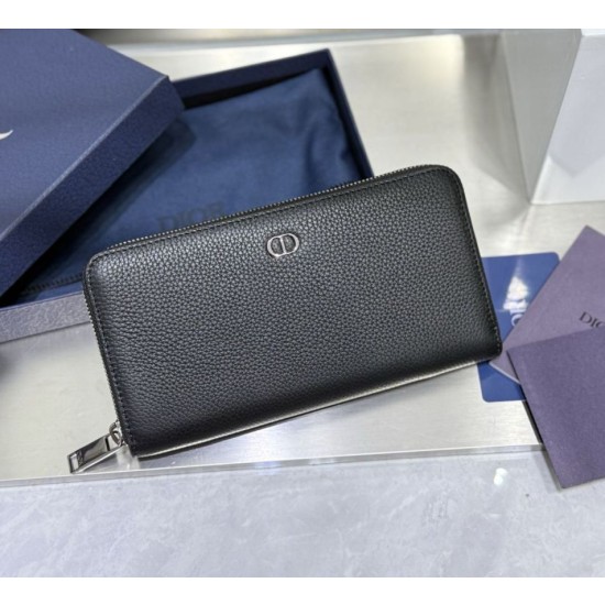 Alta gamma replica Portafoglio lungo con cerniera Dior CD Icon in pelle di vitello martellata nera