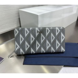 Alta gamma replica Portafoglio lungo con cerniera Dior in tela rivestita di diamanti grigio