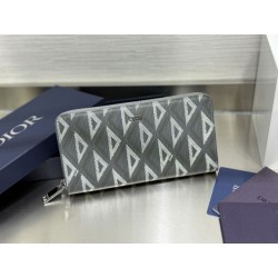 Alta gamma replica Portafoglio lungo con cerniera Dior in tela rivestita di diamanti grigio