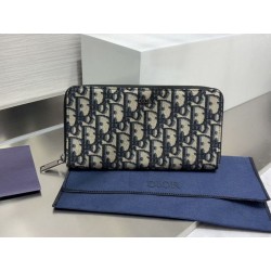 Portafoglio lungo con cerniera Dior jacquard obliquo beige/nero