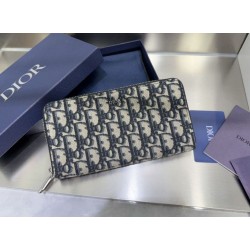 Portafoglio lungo con cerniera Dior jacquard obliquo beige/nero