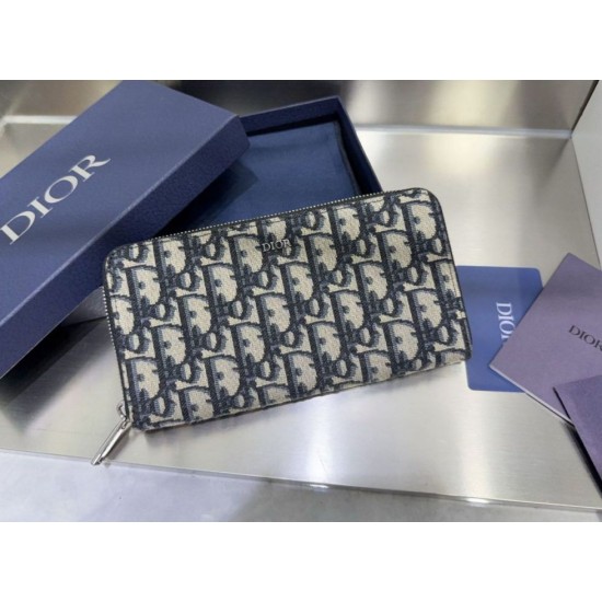 Portafoglio lungo con cerniera Dior jacquard obliquo beige/nero