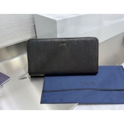 Portafoglio lungo con cerniera Dior jacquard obliquo nero