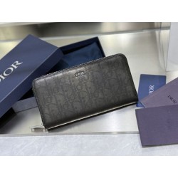 Portafoglio lungo con cerniera Dior jacquard obliquo nero