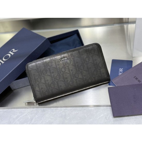 Portafoglio lungo con cerniera Dior jacquard obliquo nero