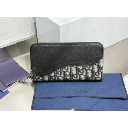 Qualità superiore replica Portafoglio lungo con cerniera Dior Saddle jacquard Oblique Dior beige/nero