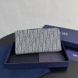 Alta gamma replica Portafoglio lungo con zip Dior Saddle tela jacquard Oblique grigia