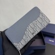 Alta gamma replica Portafoglio lungo con zip Dior Saddle tela jacquard Oblique grigia