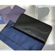 Pari all'originale replica Portafoglio lungo Dior Saddle con cerniera pelle di vitello martellata nera
