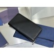 Pari all'originale replica Portafoglio lungo Dior Saddle con cerniera pelle di vitello martellata nera