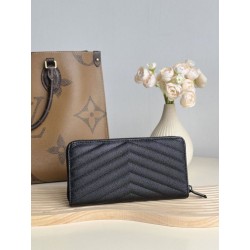 Pari all'originale replica Portafoglio YSL Saint Laurent Monogram Continental con cerniera Nero