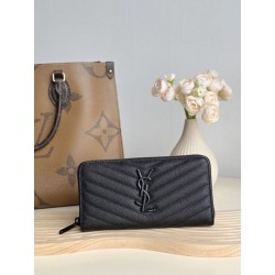 Pari all'originale replica Portafoglio YSL Saint Laurent Monogram Continental con cerniera Nero