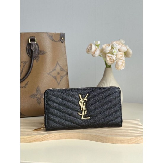 Qualità da grande replica Portafoglio YSL Saint Laurent Monogram Continental con cerniera Nero Oro