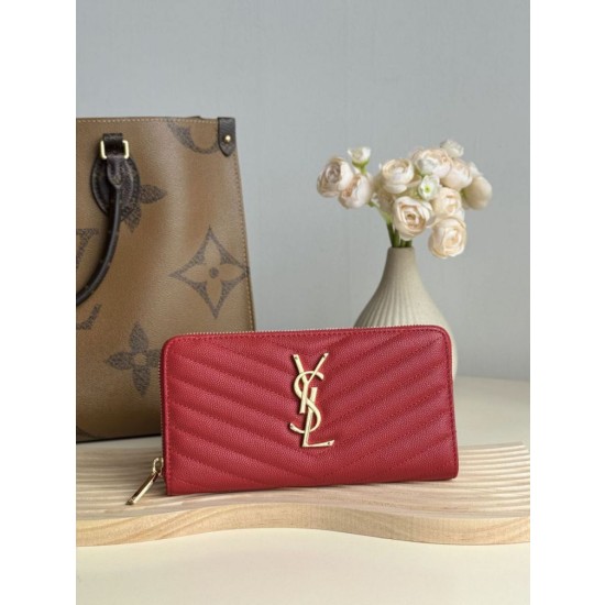 Portafoglio YSL Saint Laurent Monogram Continental con cerniera Rosso