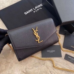Riproduzione Fedele Qualità superiore replica Portafoglio YSL Saint Laurent WOC Uptown Chain Nero imitazioni