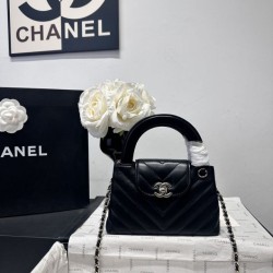 Replica di lusso Borsa shopping Chanel AS4416 Kelly Nano pelle di vitello nera Imitazioni Cloni Borsa shopping Chanel AS4416 Kelly Nano pelle di vitello nera firmate