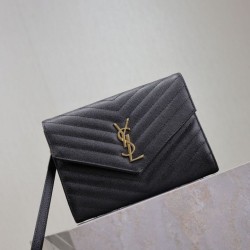 Replica di lusso Pochette YSL Saint Laurent Grain De Poudre Matelassé Chevron Envelope Nero Imitazioni Cloni Pochette YSL Saint Laurent Grain De Poudre Matelassé Chevron Envelope Nero firmate
